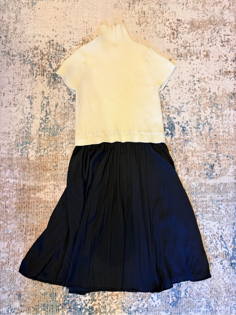 Anthropologie Ribbed Knit Mock Neck Dress Cream and Black - Picture 1 of 3